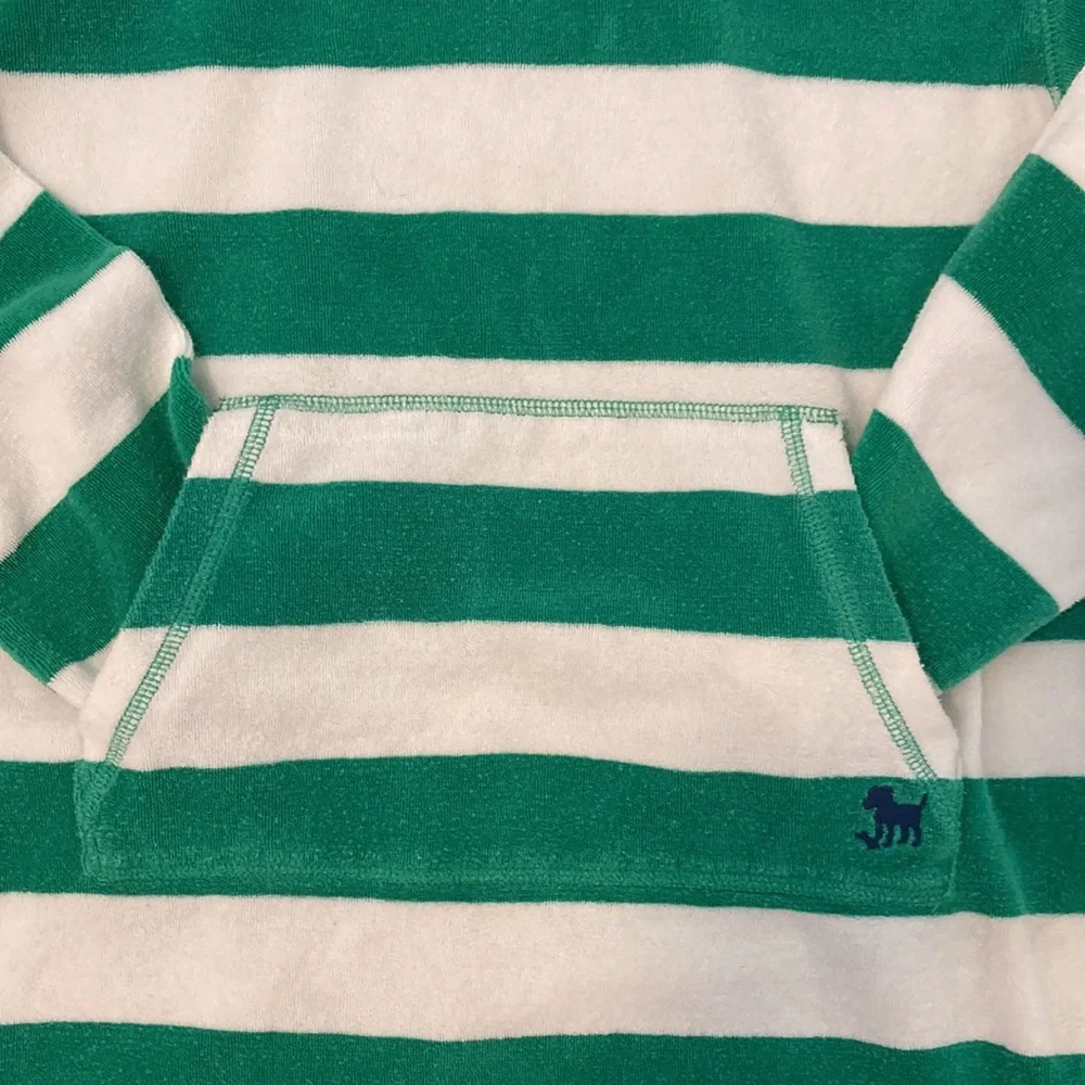 Mini Boden Green and White Striped Hooded Swim Cover-Up